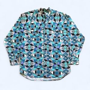 Vintage 1990s Western Geometric Patterned Blue and Purple Men's Shirt XL